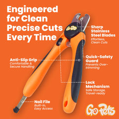GoPets nail clippers feature sharp stainless blades for smooth cuts on thick nails.