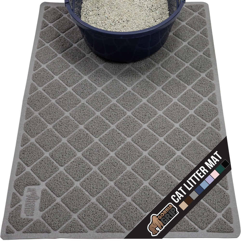 GORILLA GRIP Cat Litter Box Mat top view shows litter trapping action for cleaner floors