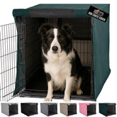 Gorilla Grip dog crate cover front view with privacy and breathable mesh windows for calm rest.