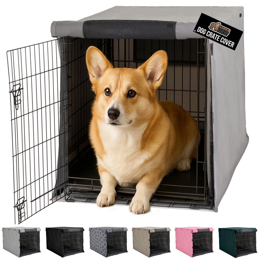GORILLA GRIP dog crate cover gray full-coverage blocks distractions for restful crate time