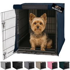 GORILLA GRIP dog crate cover on a 24-inch crate provides privacy and calm.