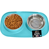 GORILLA GRIP feeding mat turquoise with 1 cup bowl keeps spills contained during meals