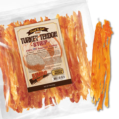 Gootoe turkey tendon dog strip close-up for long-lasting chew time.