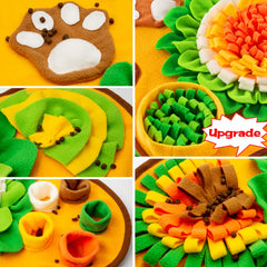 GoxRunx Snuffle Mat dog sniffing action demonstrates interactive enrichment during meal times.