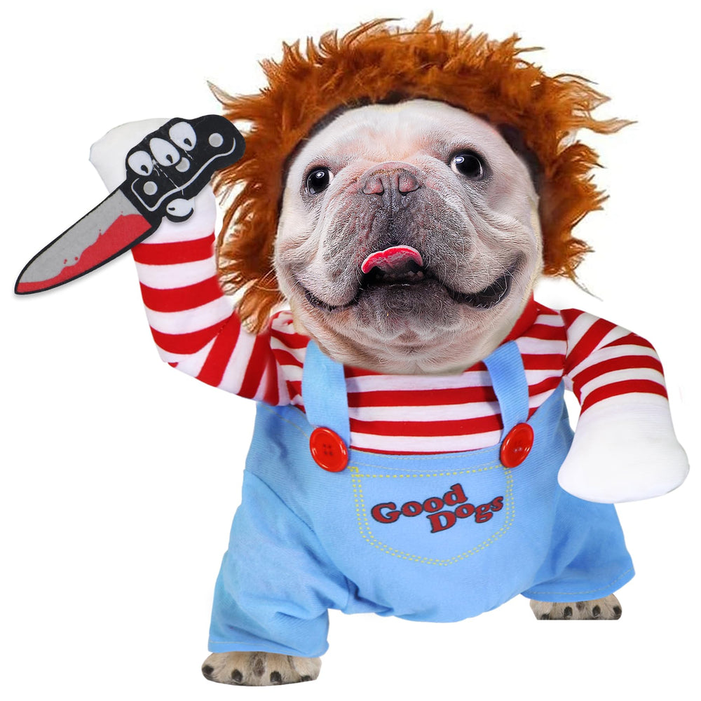 GOYOSWA deadly doll dog costume set, complete Halloween outfit for easy dress-up and photo moments