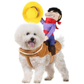 GOYOSWA dog cowboy costume saddle close-up showing secure fit and playful design.