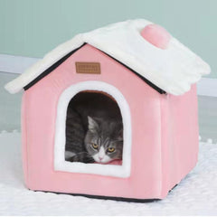 GPPSUNGD Christmas Cat Bed pink cushion removal shows easy machine-wash care and quick cleanup.
