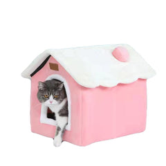 GPPSUNGD Christmas Cat Bed pink side view provides a cozy den for anxious pets.