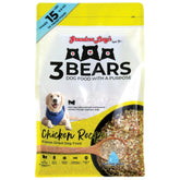 Grandma Lucy's 3 Bears Chicken Dog Food packaging highlights premium ingredients for convenient shelf-stable meals.