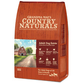 Grandma Mae's dry dog food pour emphasizes chicken first ingredient for lean muscles.