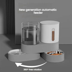 Gravity cat-dog-feeder-water-dispenser-2-in-1-design combines food and water in one station.
