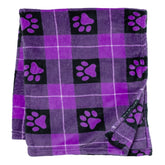 GreaterGood pet blanket paw-print design in purple offers cozy warmth during naps.