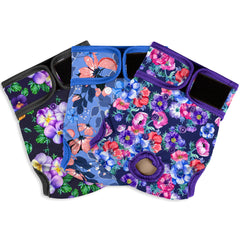 Grecle female dog diapers rose flower pattern on dog showing in-heat protection.
