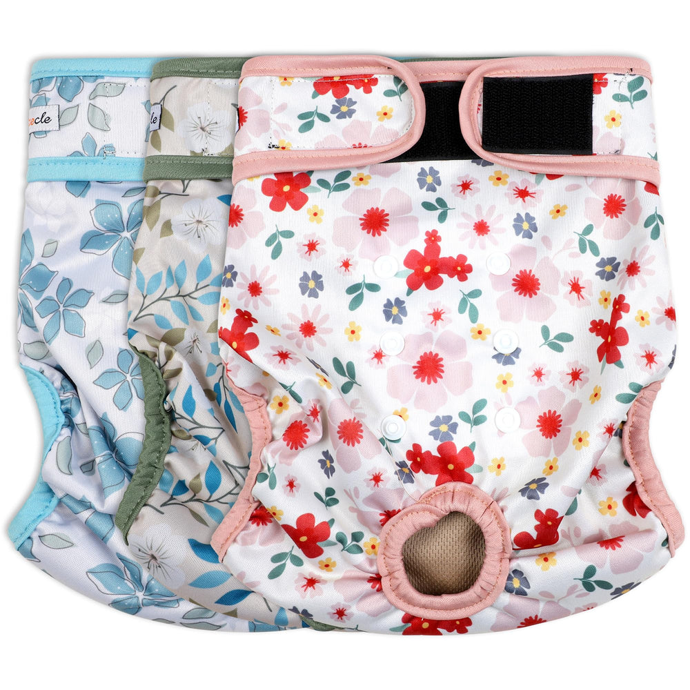 Grecle washable dog diapers size L on dog belly for secure heat protection.