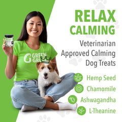 Green Gruff calming chews dog-treats-closeup highlights smoked coconut flavor for daily calm.