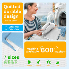 Green Lifestyle washable underpads with waterproof backing protecting a mattress