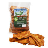GreenCow Rawhide Chips beef flavor bag shows durable chew for aggressive chewers