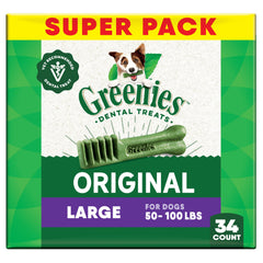 Greenies dog dental treat large original front-pack shows daily dental care ready