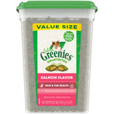 Greenies Feline Smartbites Skin & Fur Tub shows a low-calorie snack option for cats.