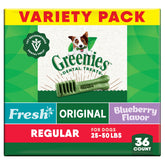 Greenies original flavor packaging showcases vet-recommended dental care for dogs.