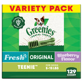 Greenies veterinarian-recommended adult dental dog treat pack-front promotes daily dental care