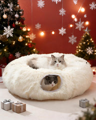 Grelife Cat Tunnel Bed close-up shows soft plush for cozy naps.