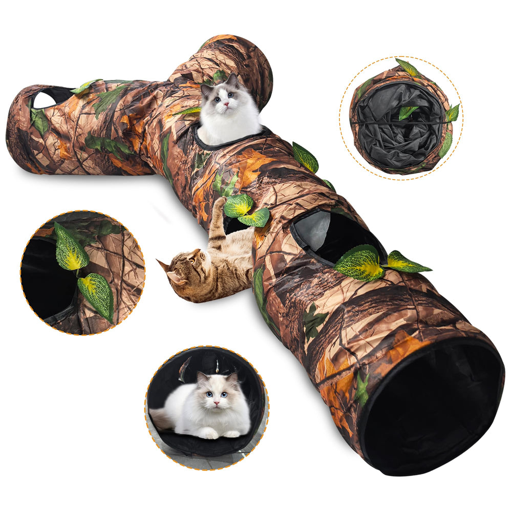 GRETMIX cat tunnel tree trunk design promotes indoor exploration and curiosity.