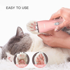 Grimgrow cordless pet trimmer shown charging for flexible, on-the-go grooming.