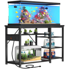GRLEAF aquarium stand front view with built-in outlets for organized equipment