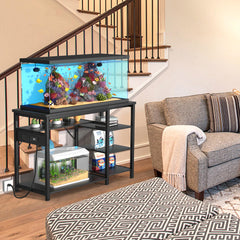 GRLEAF aquarium stand side view with storage cabinet emphasizes organized space for gear.