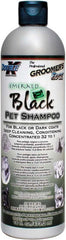 Groomers Edge Emerald Black shampoo bottle, 16 oz, ideal for at-home pet baths.
