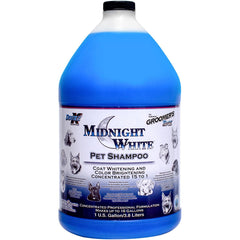 Groomer's Edge Midnight White Shampoo bottle for pets, brightens coats and removes odors.