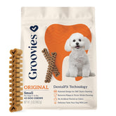 Groovies chews teeth cleaning visual showing grooves for deeper cleaning and fresher breath.