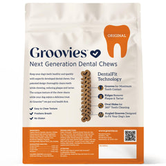 Groovies flexible-texture chews feel gentle on teeth during everyday chewing