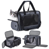 Groxkox cat carrier under-seat closed, ideal for airline cabin travel.