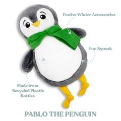 GRRREEN penguin toy washable close-up — machine-washable for easy cleanup after adventures.