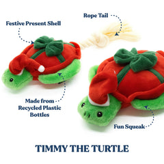 GRRREEN turtle close-up soft fabric highlights durable stitching for long-lasting dog fun.