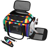 GTMANSWORD top-expandable pet carrier rainbow expands space for travel comfort.