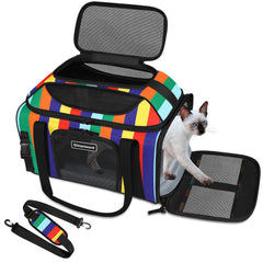 GTMANSWORD top-expandable pet carrier rainbow expands space for travel comfort.
