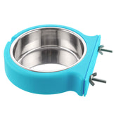 Guardians crate dog bowl with blue corrugated clip provides secure cage feeding.