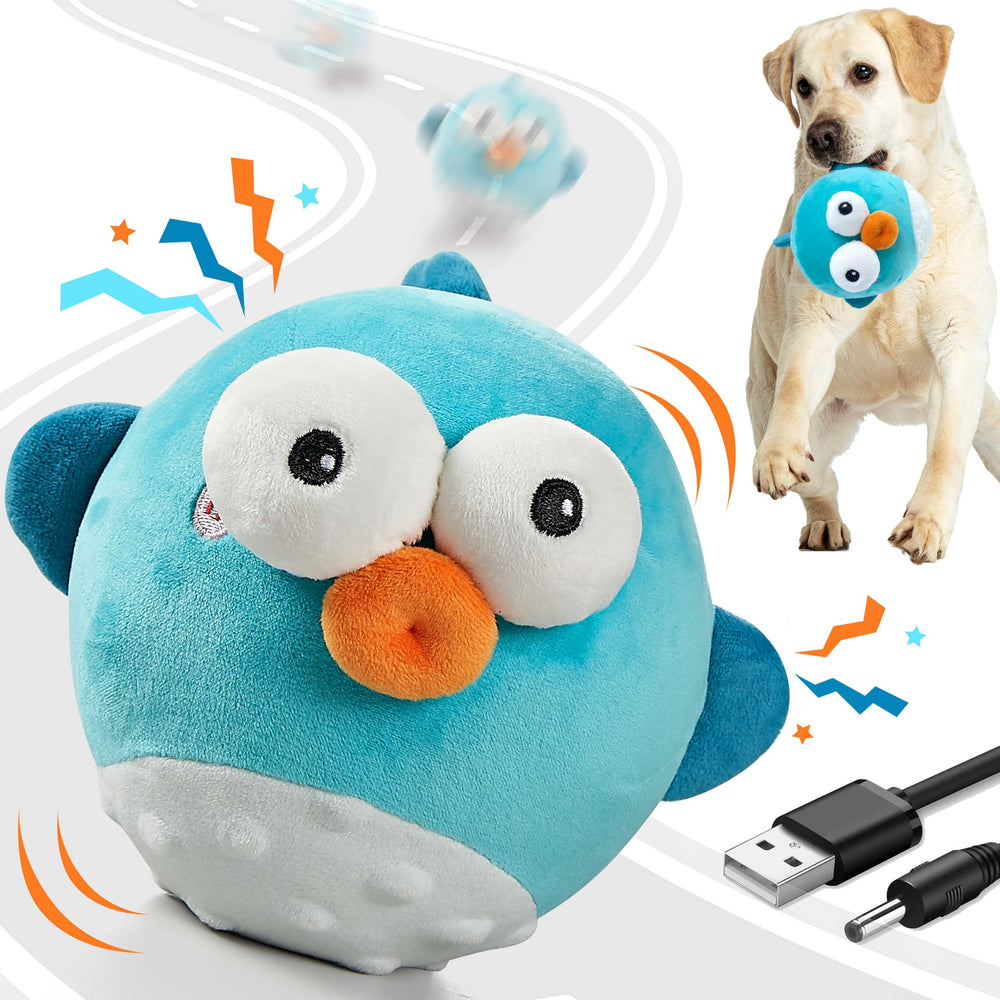 GUKCO dog toy front view shows rechargeable crinkle ball that engages dogs during play.