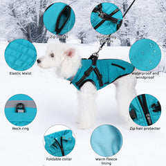 Gyuzh dog coat with harness back view highlighting harness and function