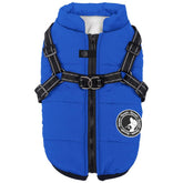 Gyuzh dog coat with harness front view highlighting 2-in-1 design for comfort