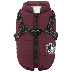 Gyuzh dog coat with harness two-in-one design keeps warm and secure on winter walks.
