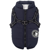 Gyuzh dog coat with harness front view showing secure 2-in-1 design for everyday walks.