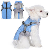 Gyuzh dog coat with harness shows waterproof back-zip design for easy dressing.