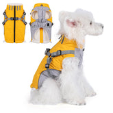 Gyuzh dog coat with harness front view showing built-in harness for secure walking.