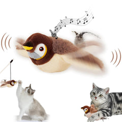 GYZOMKBIU Flying Bird Cat Toy face shows chirping realism for engaging indoor play.