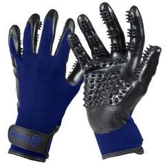 H HANDSON pet grooming gloves top view for comfortable brushing and calming pet during bath.