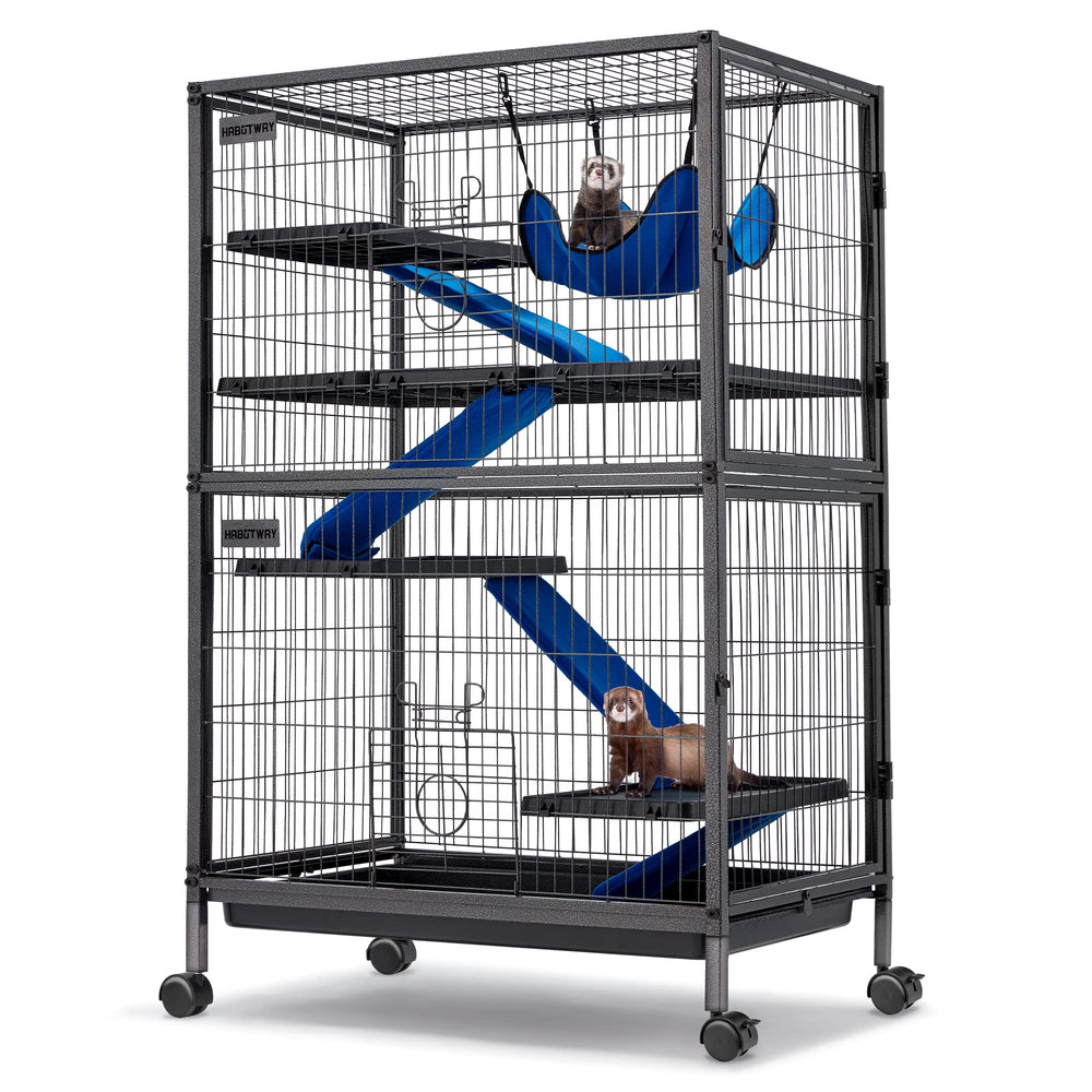 HABUTWAY 50''H metal small animal cage front view emphasizes durable construction for safe play.